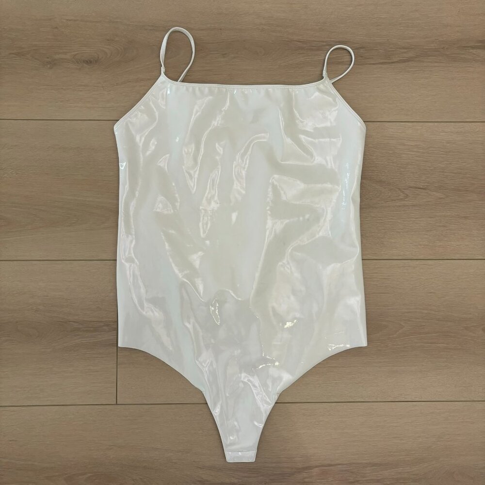Commando Faux Patent Leather Camisole Bodysuit in White - Picture 2 of 3
